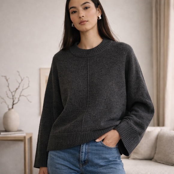 Anthropologie Maeve Chandler Cashmere Pullover Sweater Womens M Gray Relaxed Fit - Picture 2 of 11